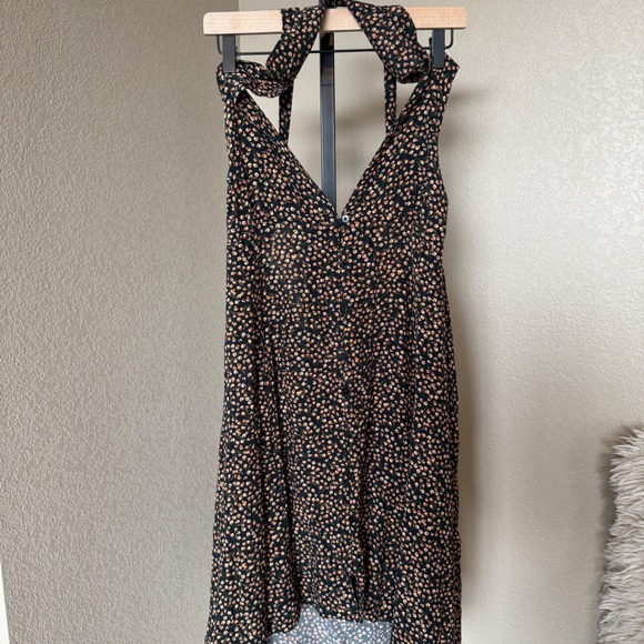 Free People C'est La Vie Mini Dress Floral Halter Open Back Tie Womens Size L - Picture 2 of 7